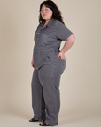 Short Sleeve Jumpsuit in Washed Grey side view on Ashley