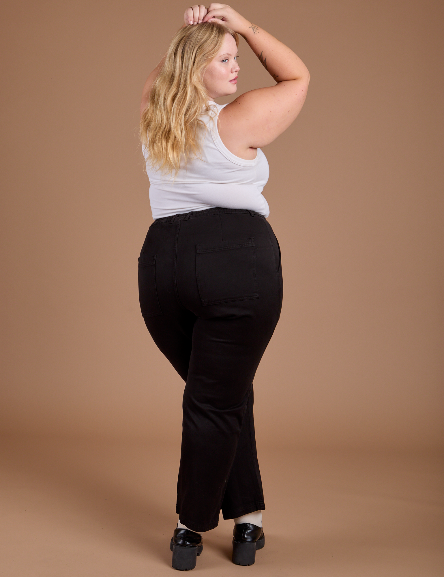 Organic Work Pants in Basic Black back view on Juliet