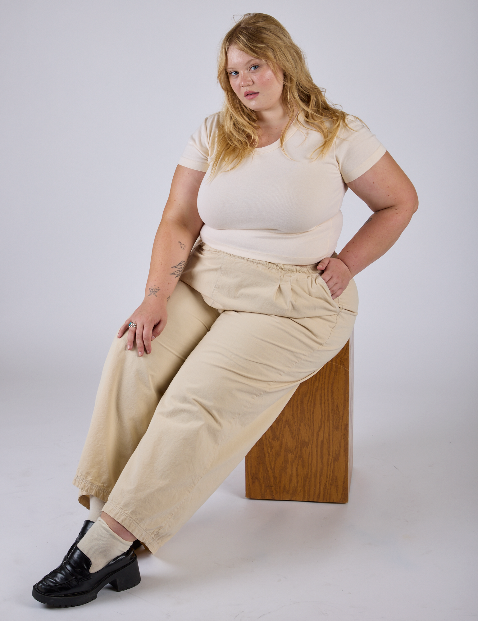 Pleated Pull-On Pants - Vintage Off-White