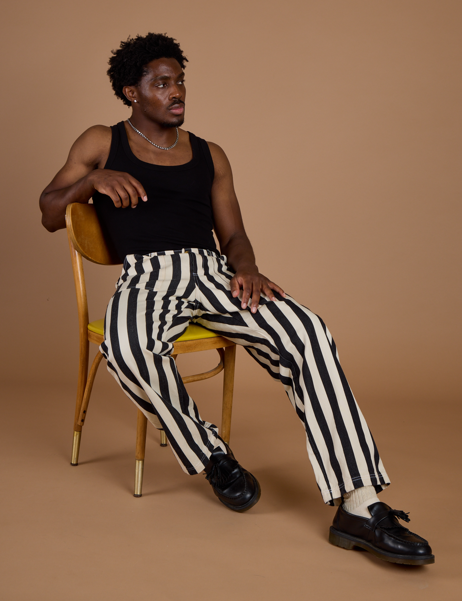 Black Stripe Work Pants - Natural