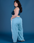 Painted Drop Pocket Cargo Pants in Baby Blue angled back view on Ashley