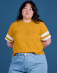 Painted Burly Tee in Mustard Yellow on Ashley