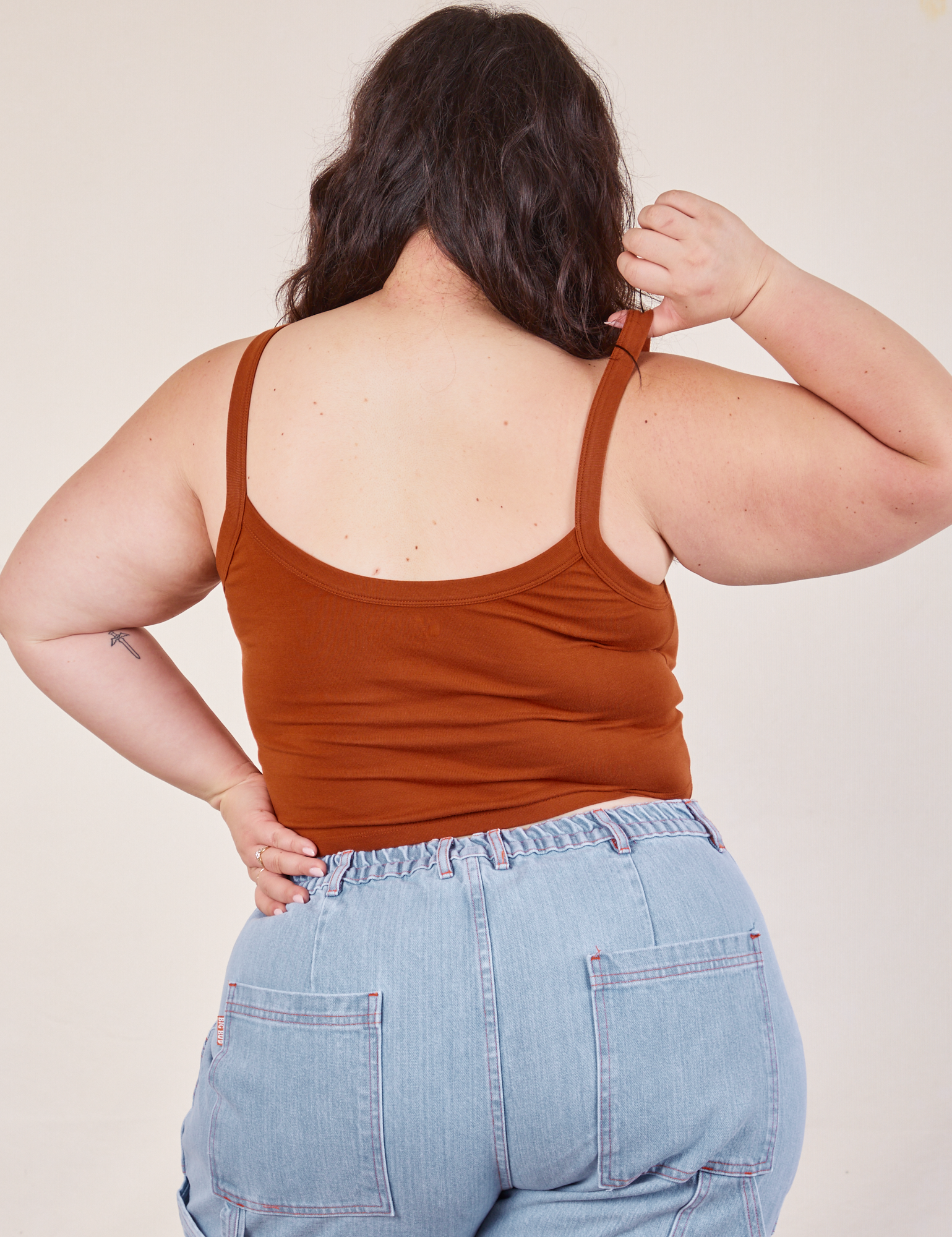 Cropped Cami in Burnt Terracotta back view on Ashley