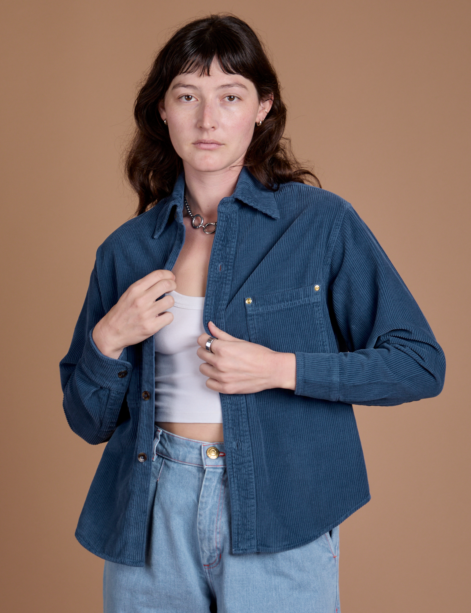 Cropped Corduroy Overshirt in French Blue on Alex