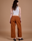 Drop Pocket Cargo Pants in Burnt Terracotta back view on Alex