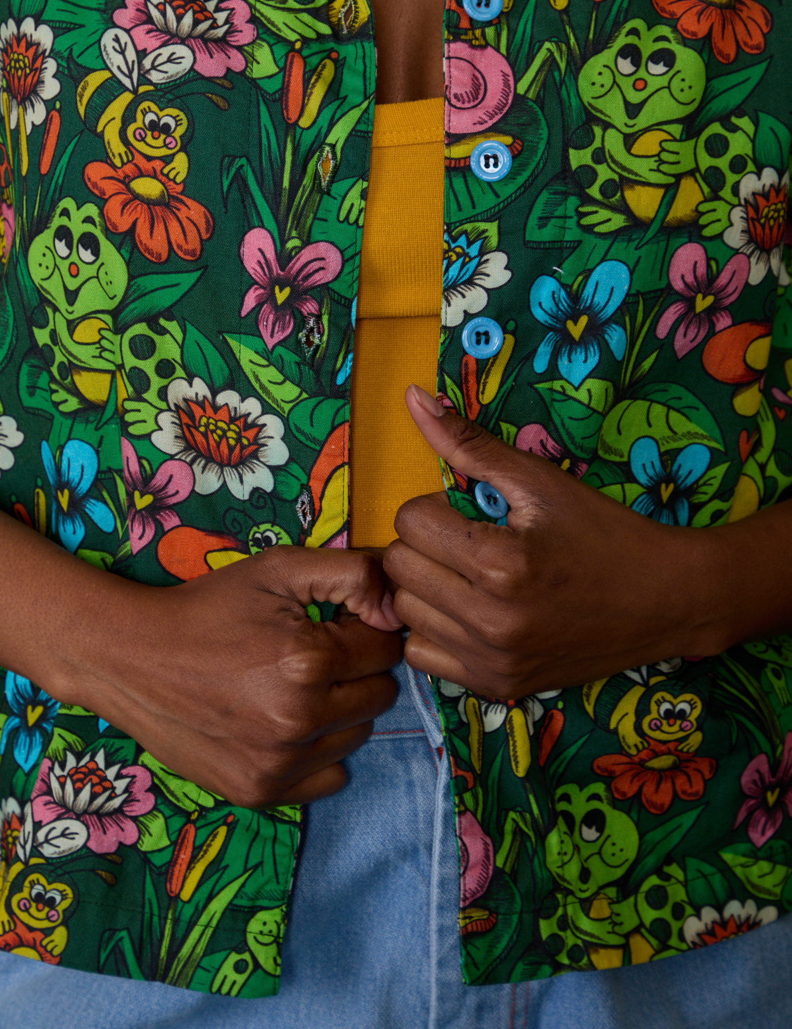 Front close up of Pond Party Pantry Button-Up on Kandia