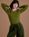 Gingham Long Sleeve Baby Tee in Summer Olive on Alex
