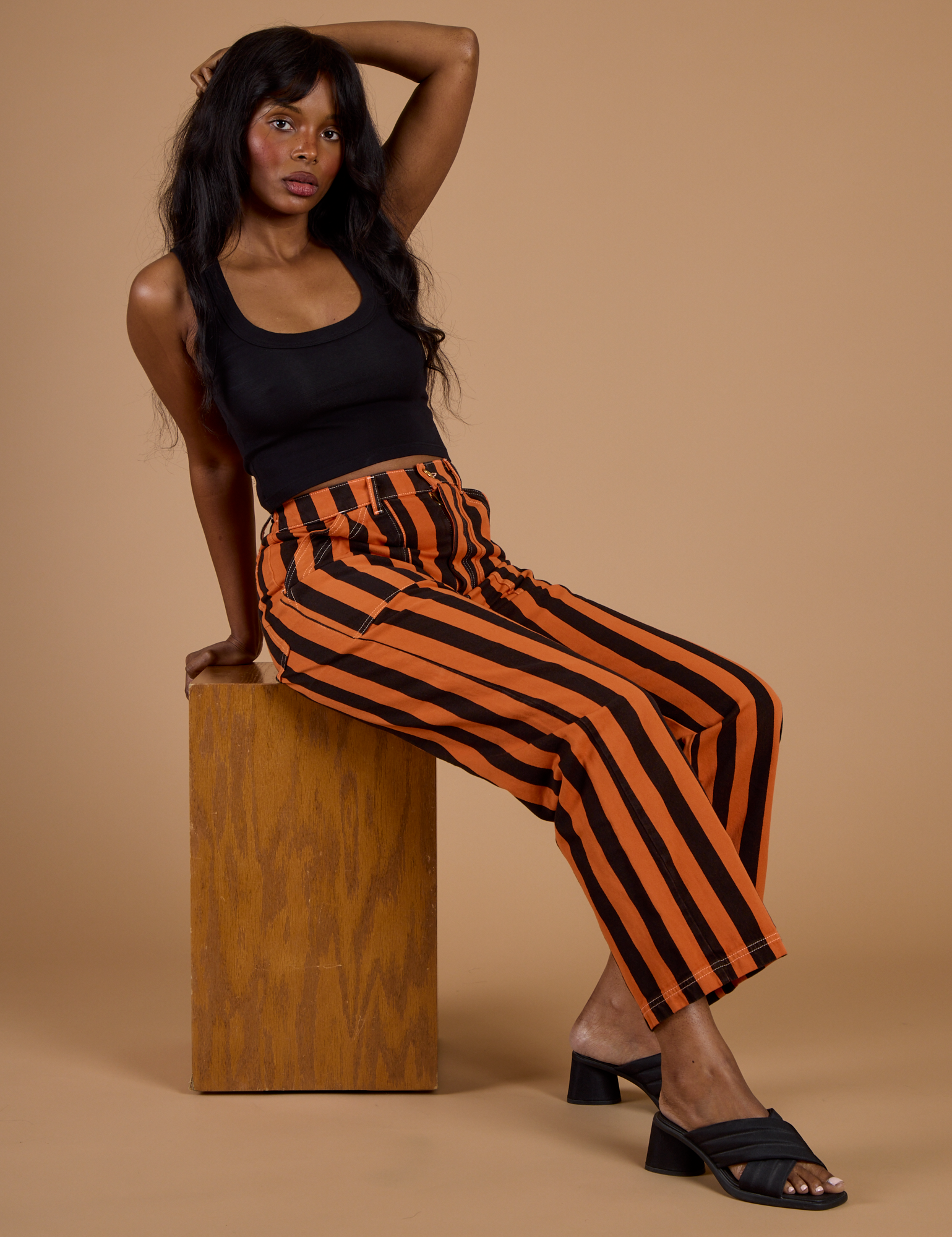 Black Stripe Work Pants - Construction Orange