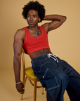 Contrast Stitch Mini Tank in Mustang Red on Jerrod