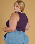 Contrast Stitch Mini Tank in Nebula Purple angled back view on Juliet