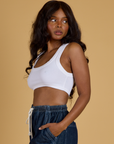 Contrast Stitch Mini Tank in Vintage Tee White angled front view on Kandia