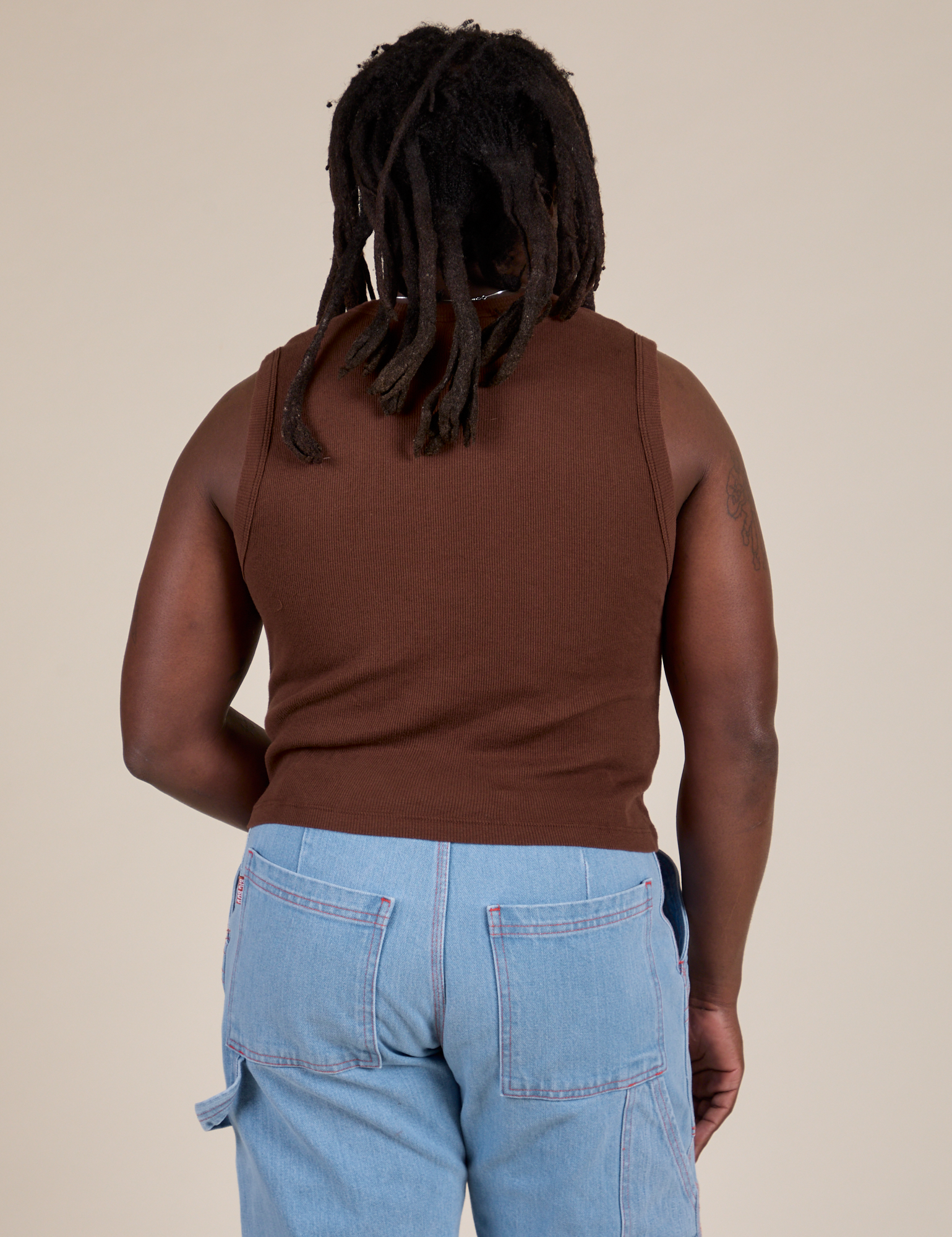Muscle Tee in Fudgesicle Brown back view on Demi