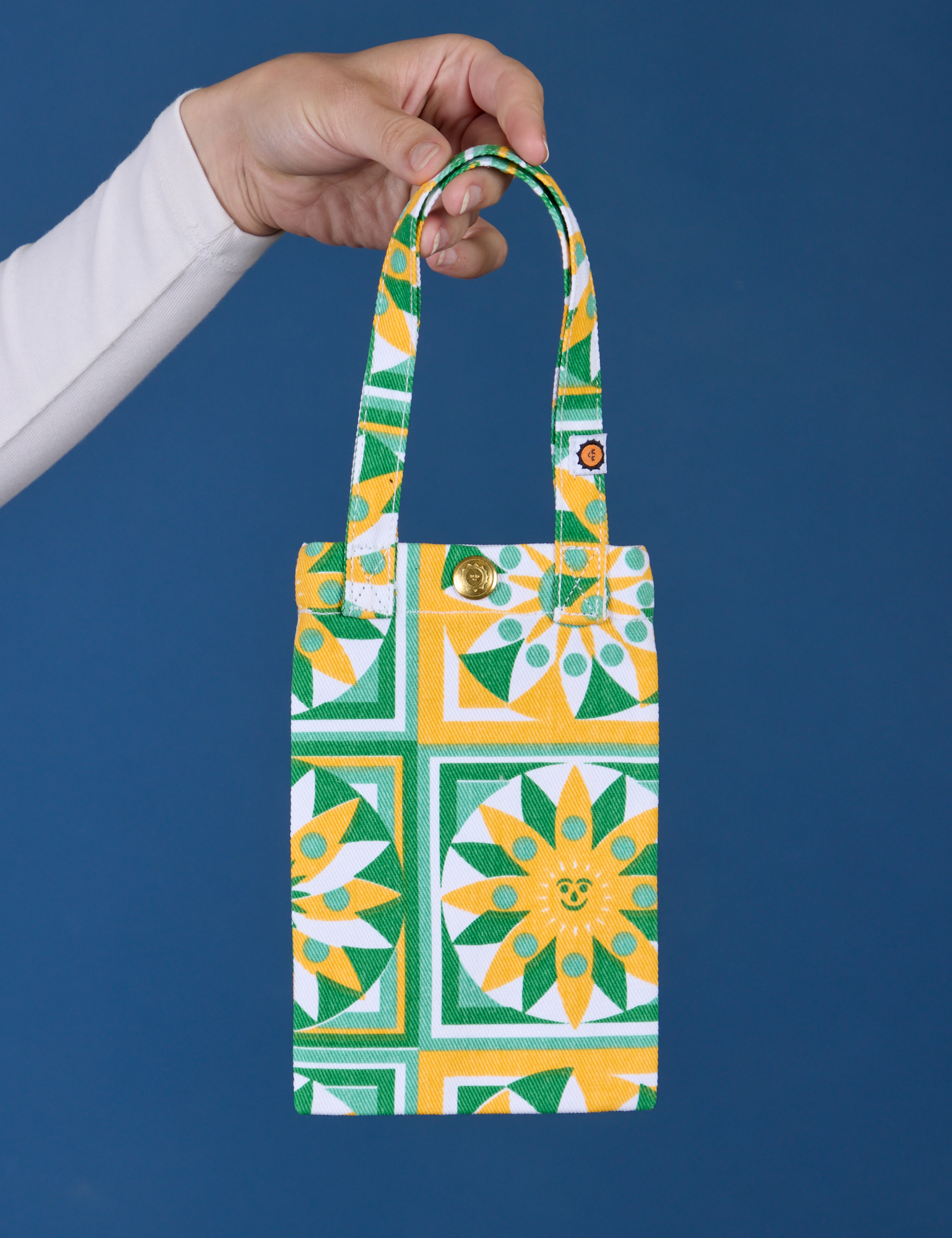Spring Quilt Printed Cell Phone Tote held by model