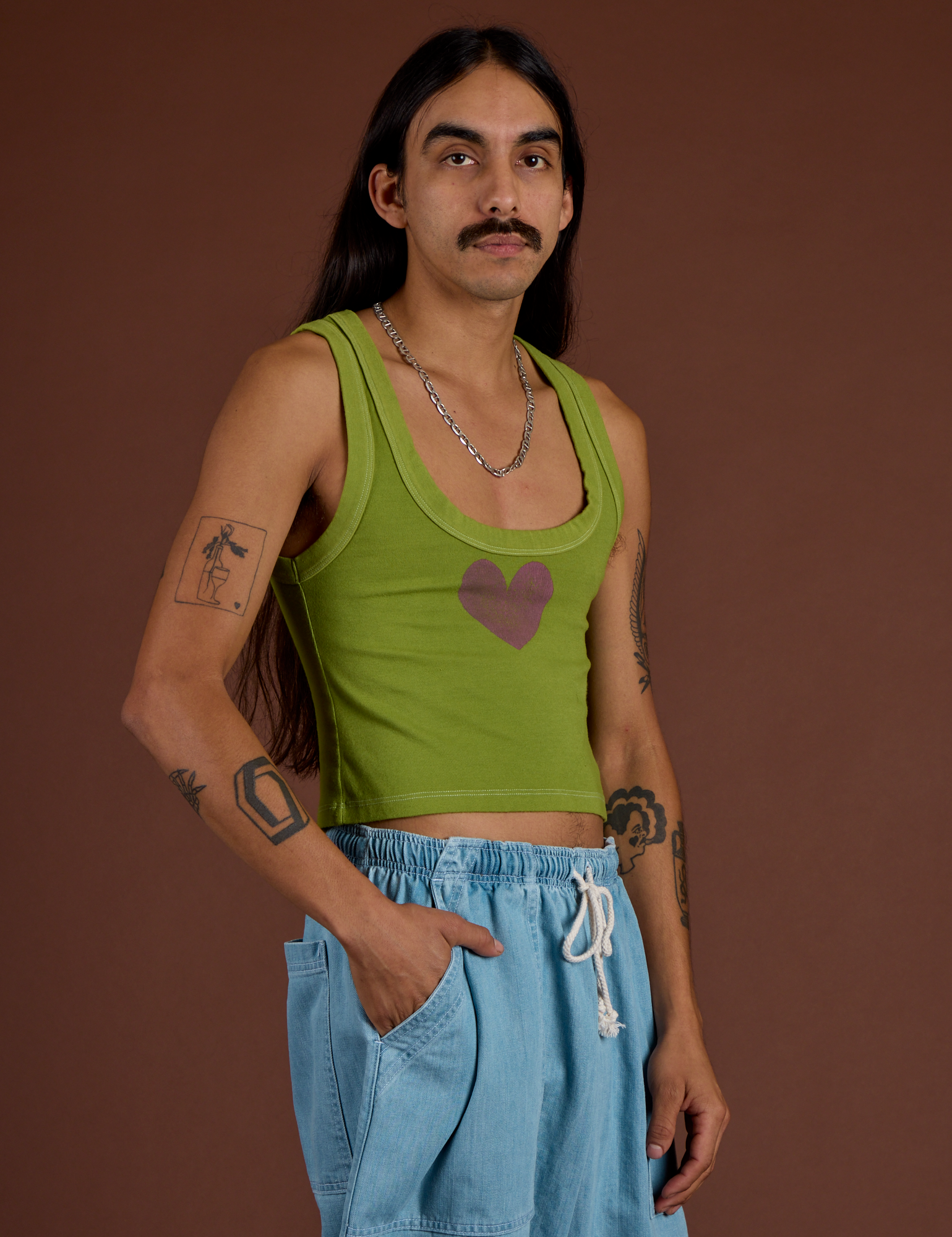 Icon Cropped Tank - Green Heart