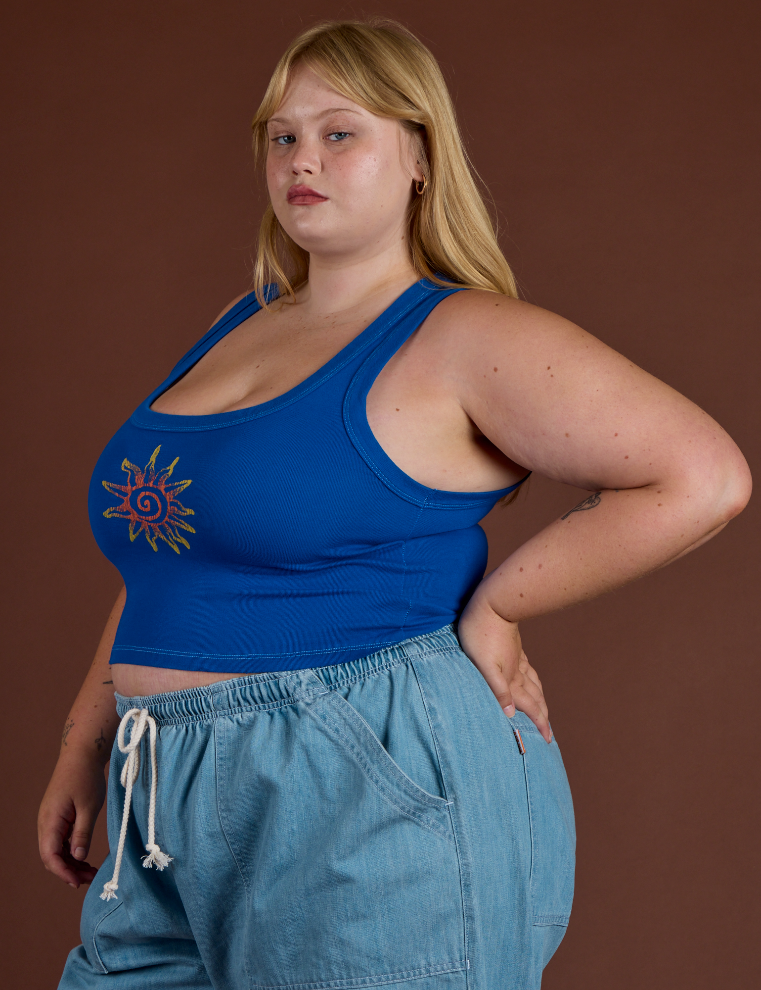 Icon Cropped Tank - Blue Sun