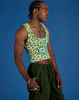 Cropped Tank Top in Spring Quilt Print side view on Jerrod