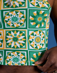 Deep-Cut Racerback Tank in Spring Quilt Print close up on Jerrod