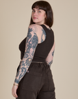Racerback Tank in Espresso Brown angled back view on Sydney