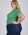 Jr. Varsity Tee in Seafoam Green side view on Juliet