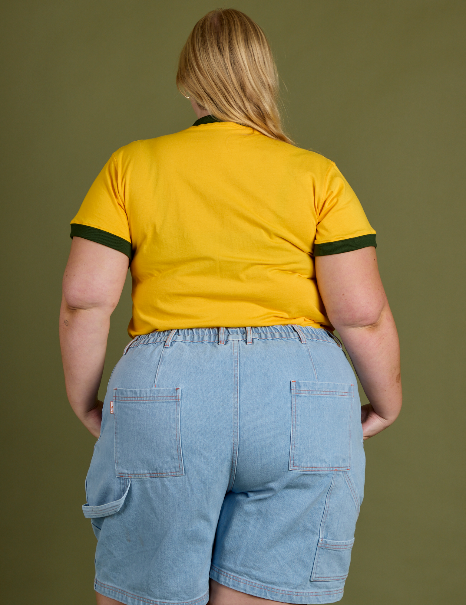 Vintage Ringer Tee in Sunshine Yellow back view on Juliet