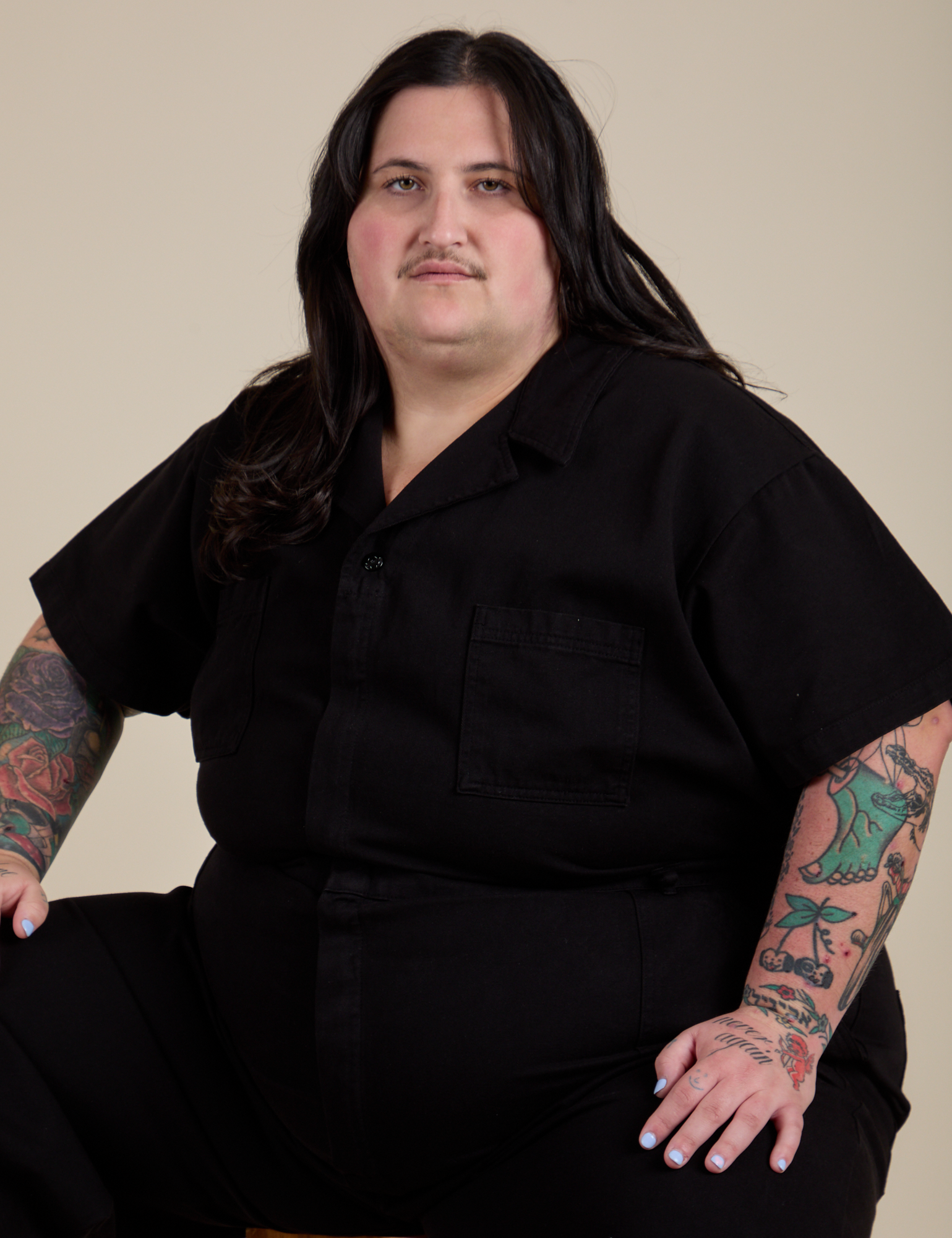 Short Sleeve Jumpsuit in Basic Black on Sam