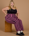 Black Stripe Work Pants - Bubblegum Pink