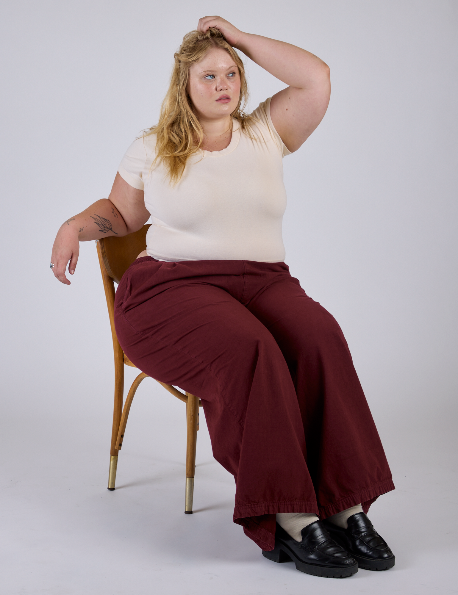 Pleated Pull-On Pants - Red Wine