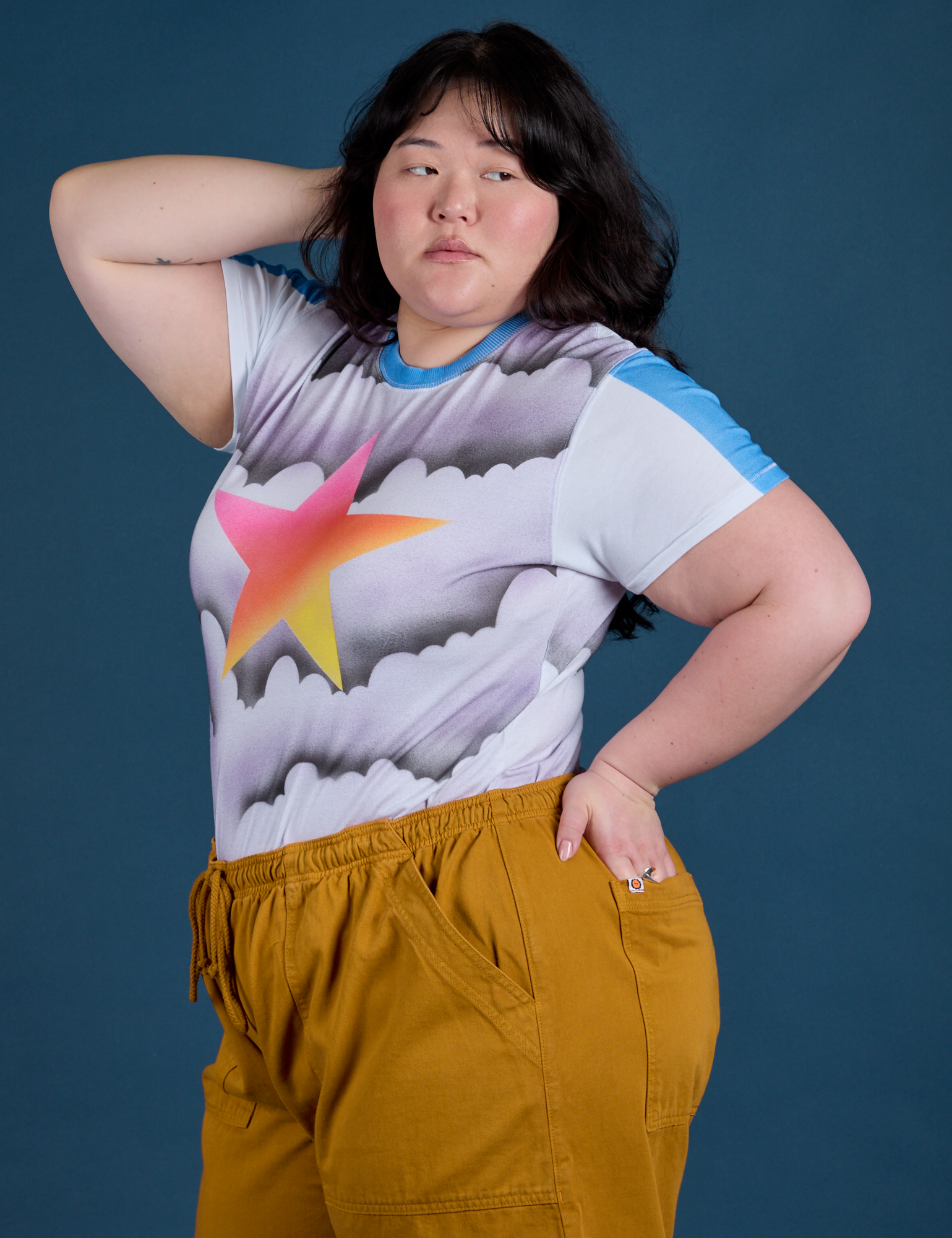 Airbrush Star Vintage Tee angled front view on Ashley