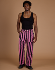 Black Stripe Work Pants - Bubblegum Pink