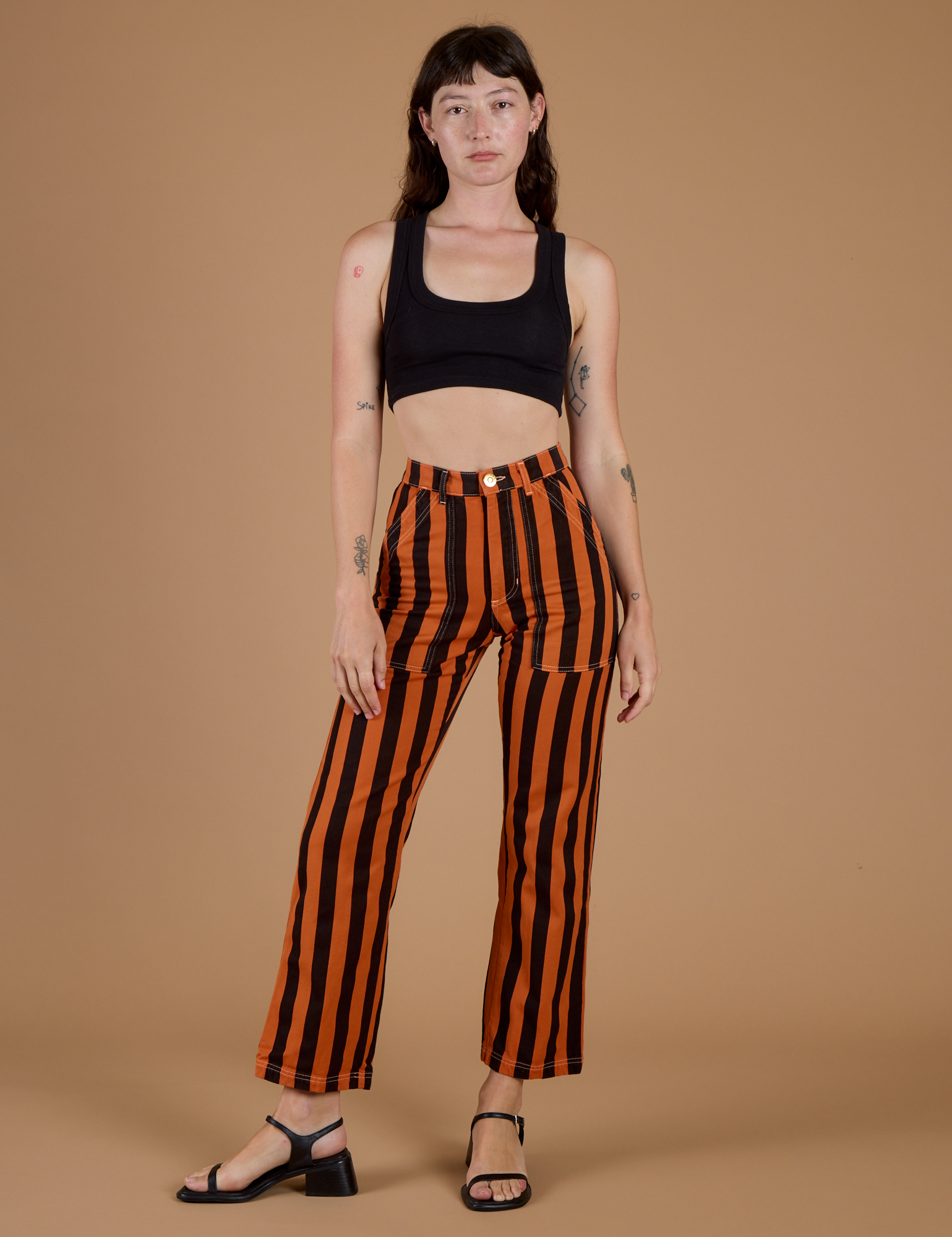 Black Stripe Work Pants - Construction Orange