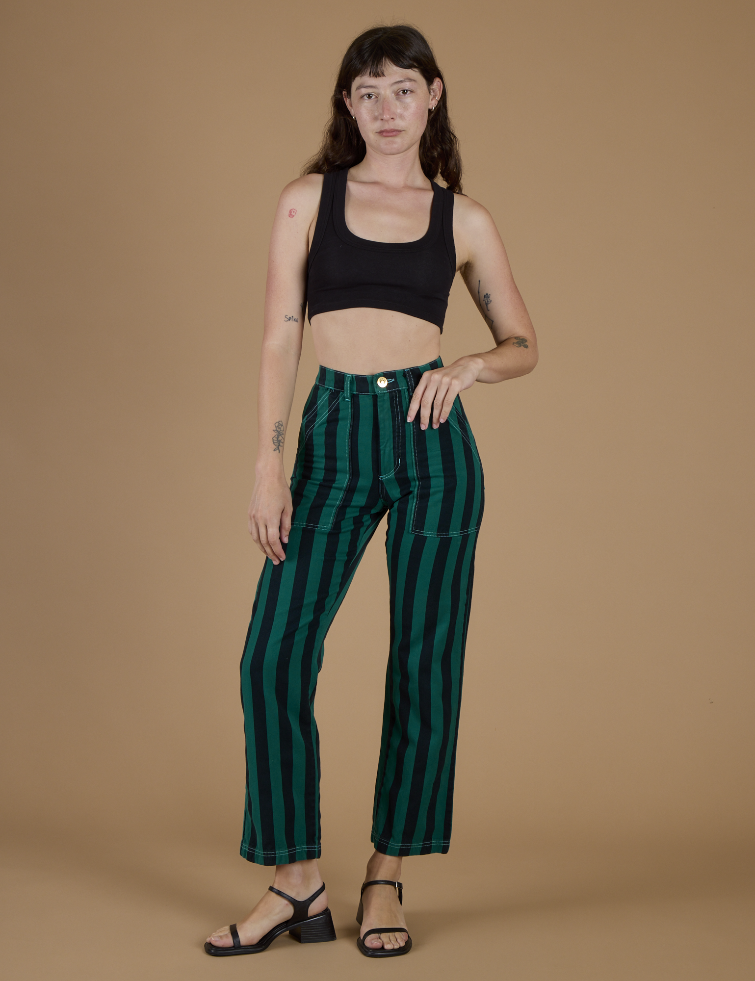 Black Stripe Work Pants - Hunter Green