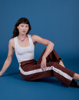Painted Action Pants in Fudgesicle Brown and Cropped Tank in Vintage Tee White on Alex