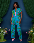 Kandia is wearing Paintstamped Pantry Button-Up in Lilypad with matching Work Pants