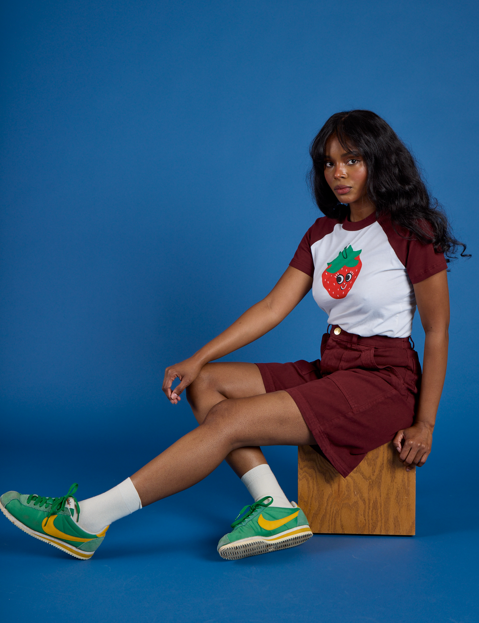Produce Raglan Tee in Strawberry worn by Kandia