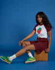 Produce Raglan Tee in Strawberry worn by Kandia