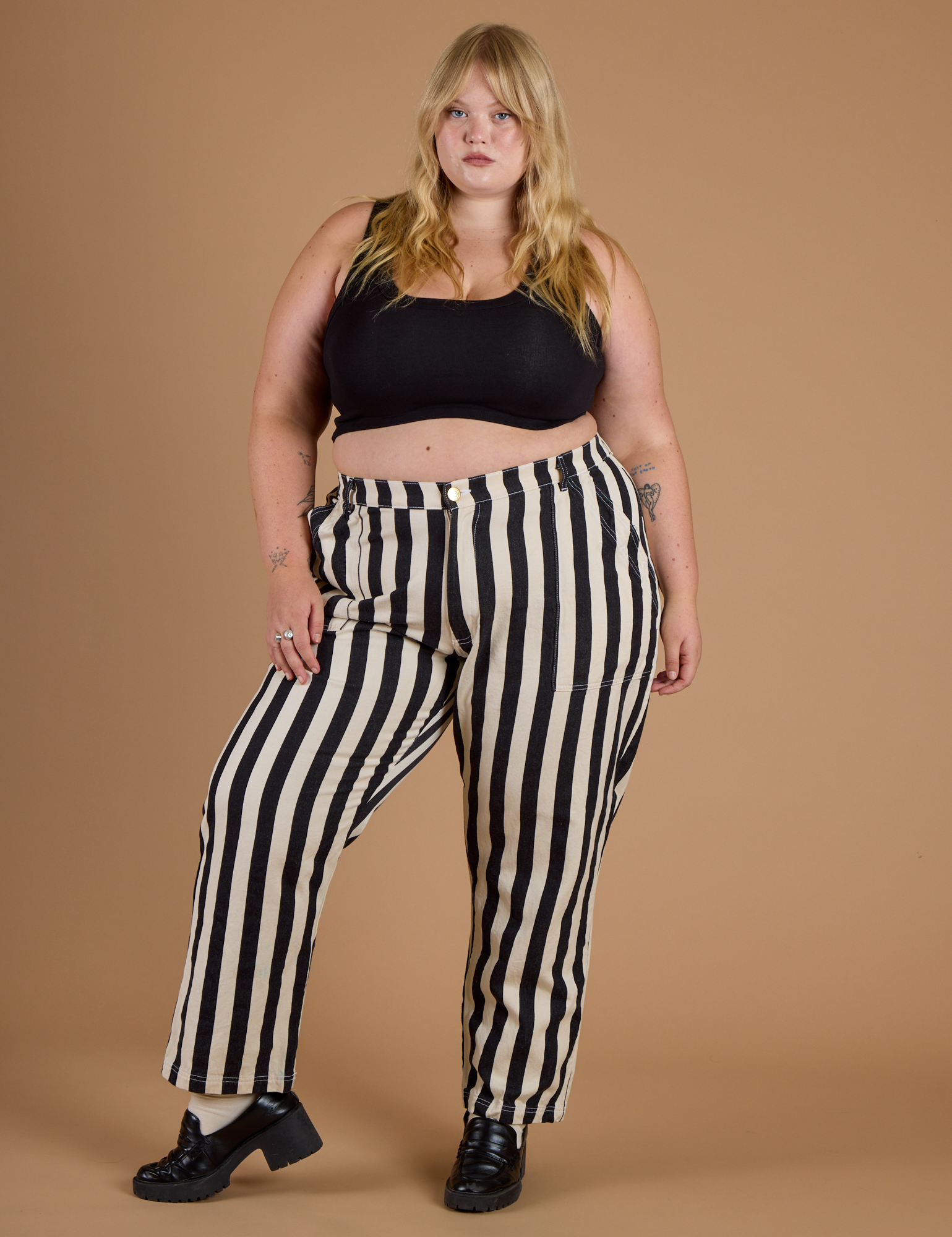 Black Stripe Work Pants - Natural