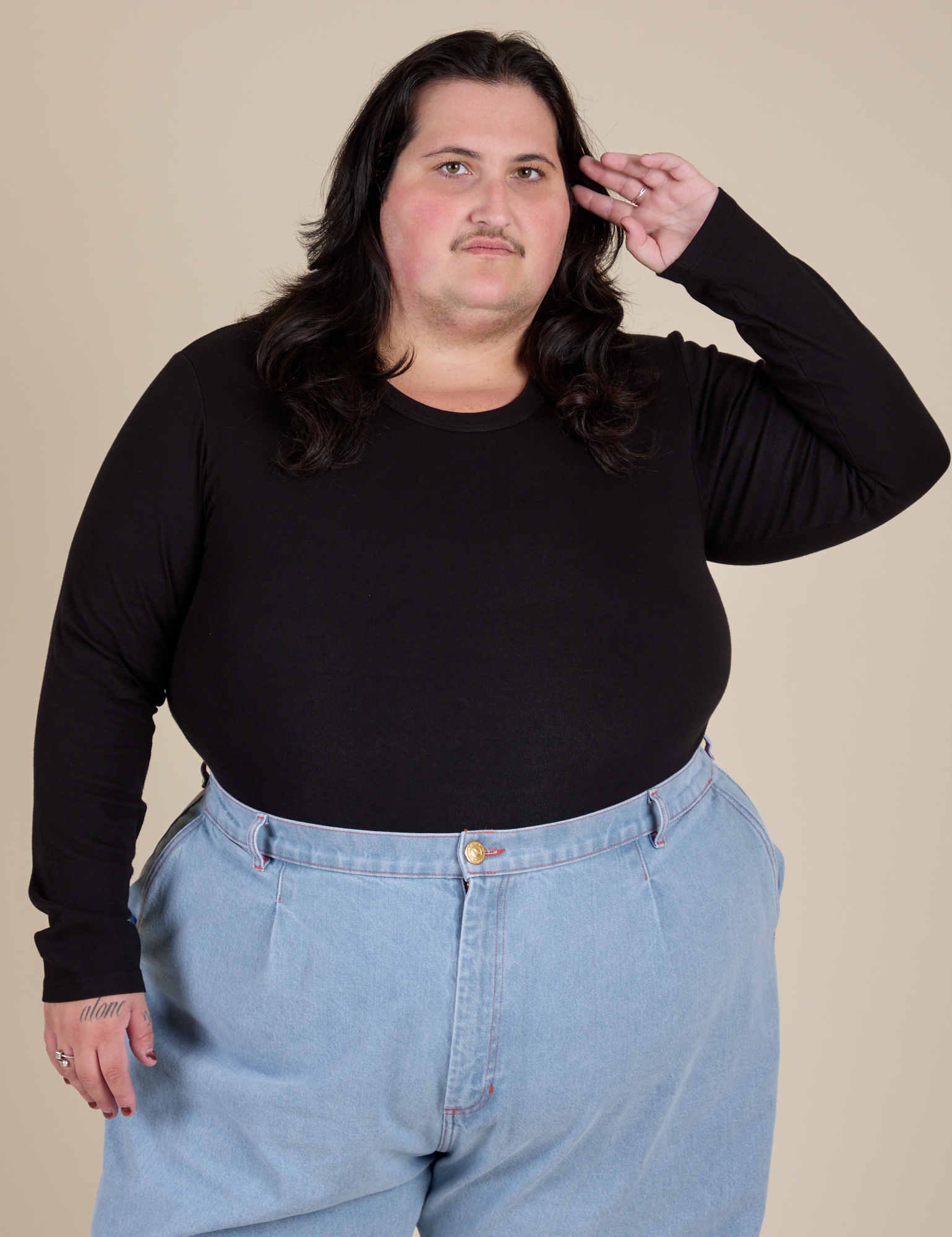 Long Sleeve Baby Tee in Basic Black on Sam