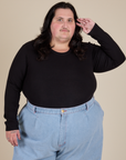 Long Sleeve Baby Tee in Basic Black on Sam