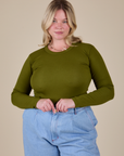 Long Sleeve Baby Tee in Summer Olive worn by Lish
