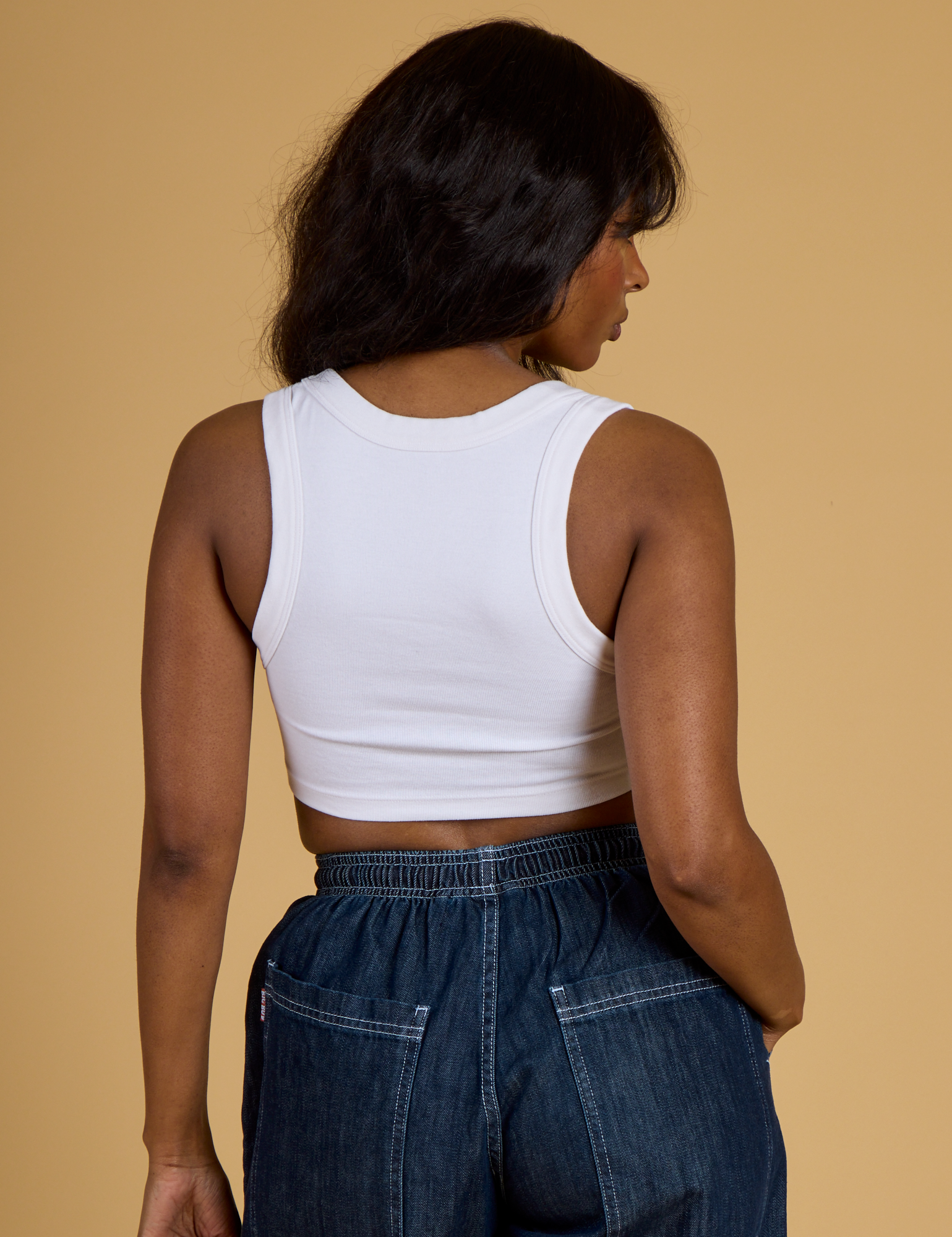 Contrast Stitch Mini Tank in Vintage Tee White back view on Kandia