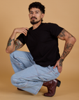 Organic Vintage Tee in Basic Black and light wash Carpenter Jeans on Jesse
