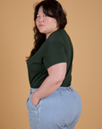 Organic Vintage Tee in Swamp Green side view on Ashley