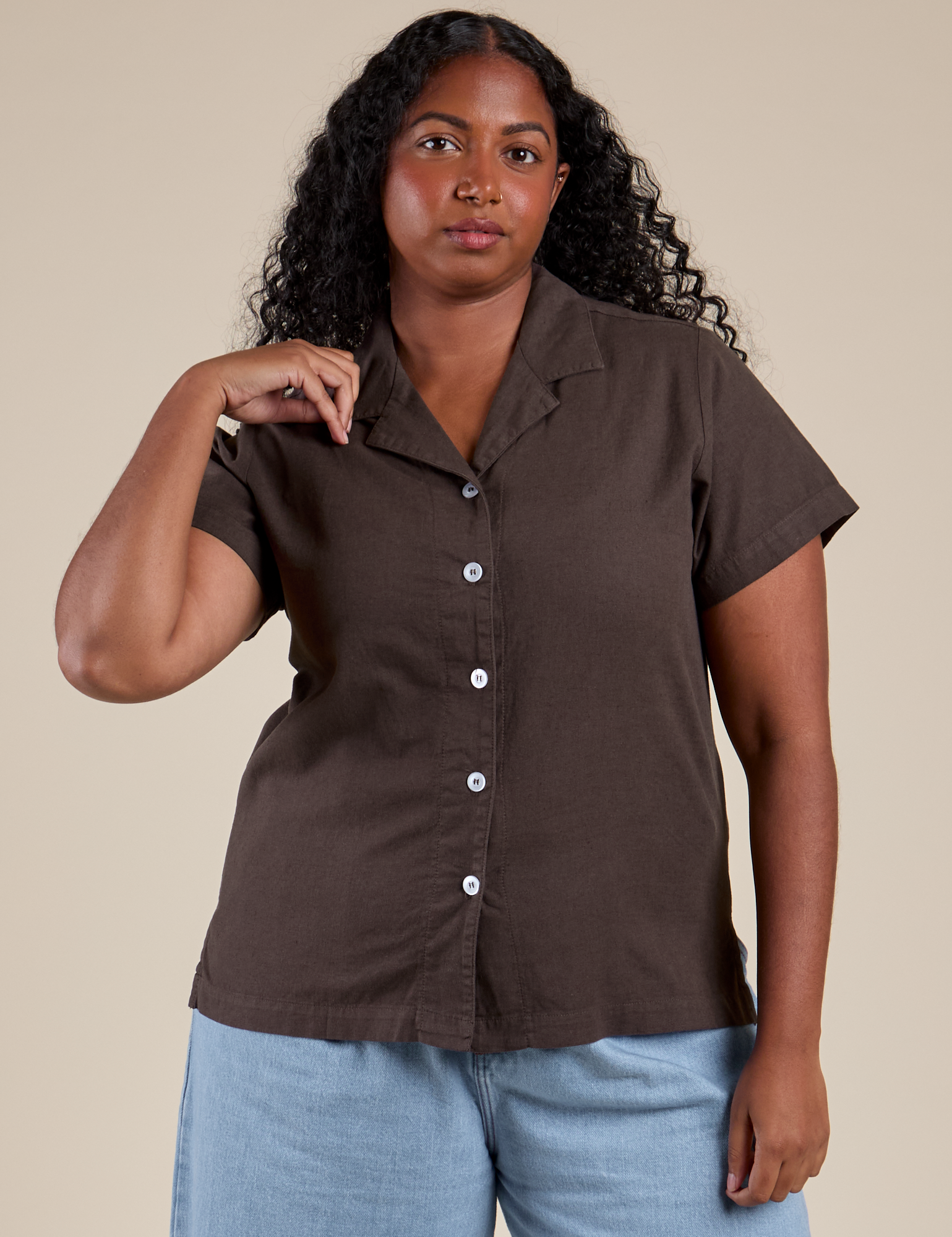 Buttoned up Pantry Button-Up in Espresso Brown on Meghna