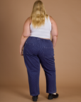 Railroad Denim Work Pants in Faded Grape Overdye back view on Juliet