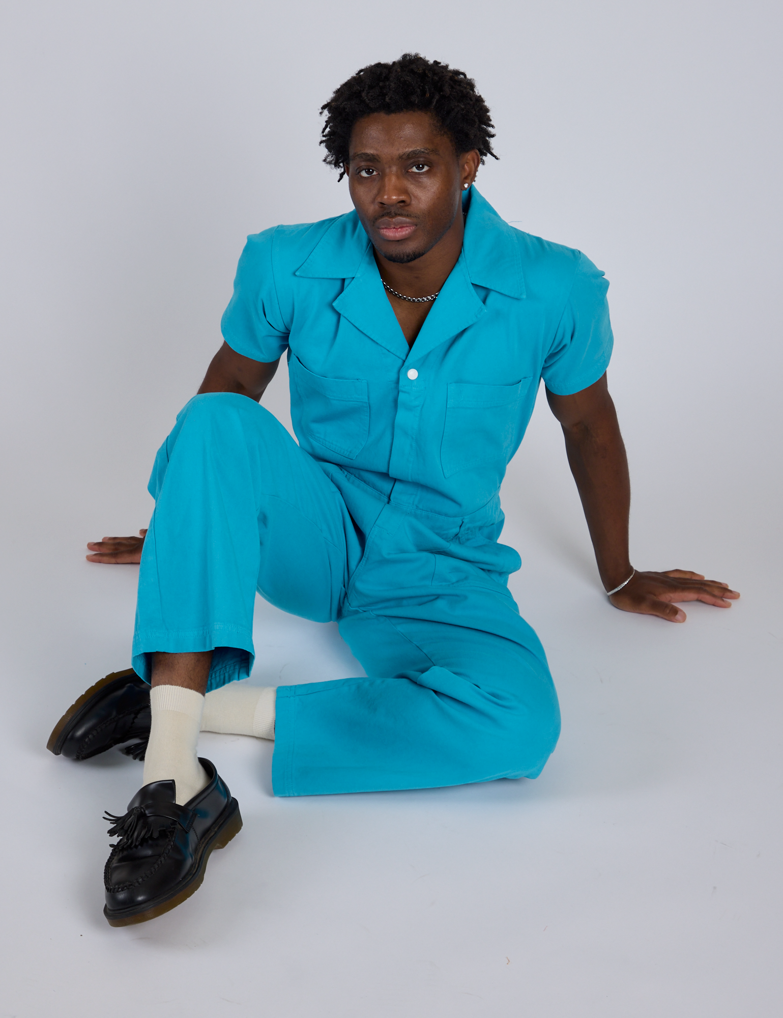 Short Sleeve Jumpsuit - Hawaiian Blue