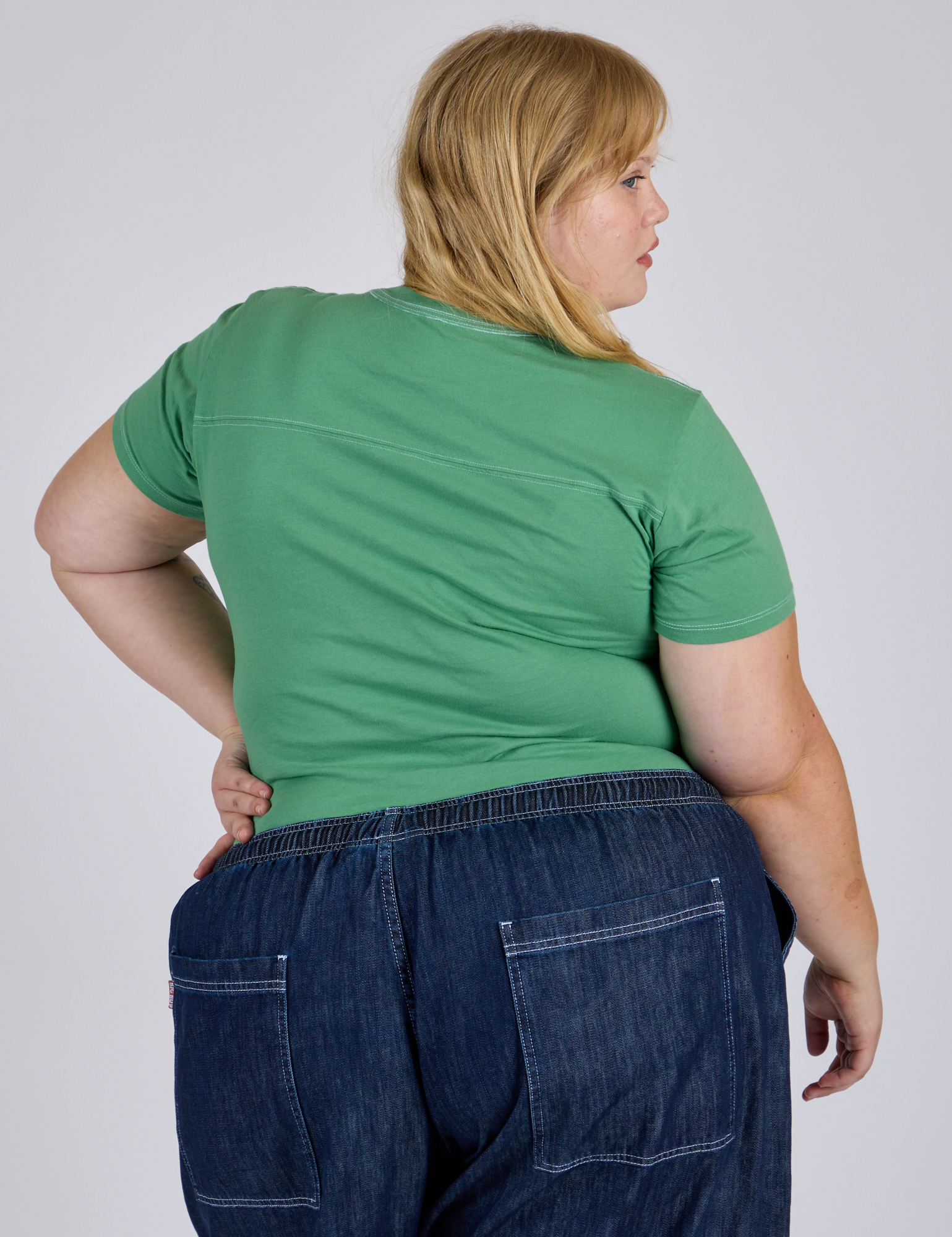 Jr. Varsity Tee in Seafoam Green back view on Juliet