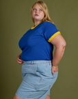 Vintage Ringer Tee in Royal Blue side view on Juliet
