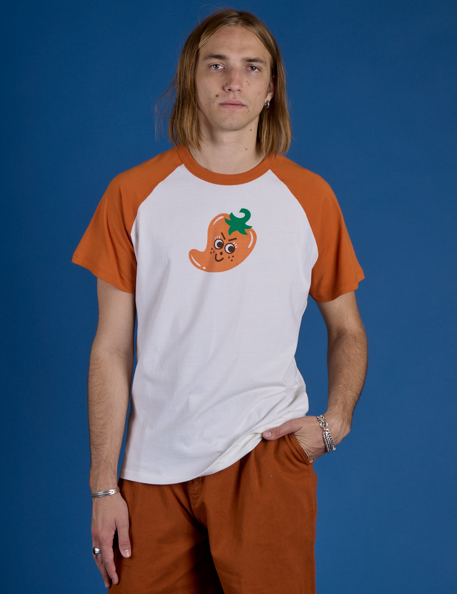Grant is 6’5” and wearing L Produce Raglan Tee in Habanero
