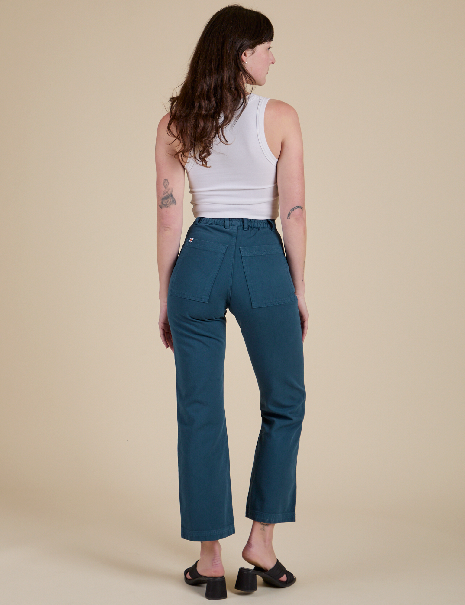 Work Pants in Lagoon back view on Alex