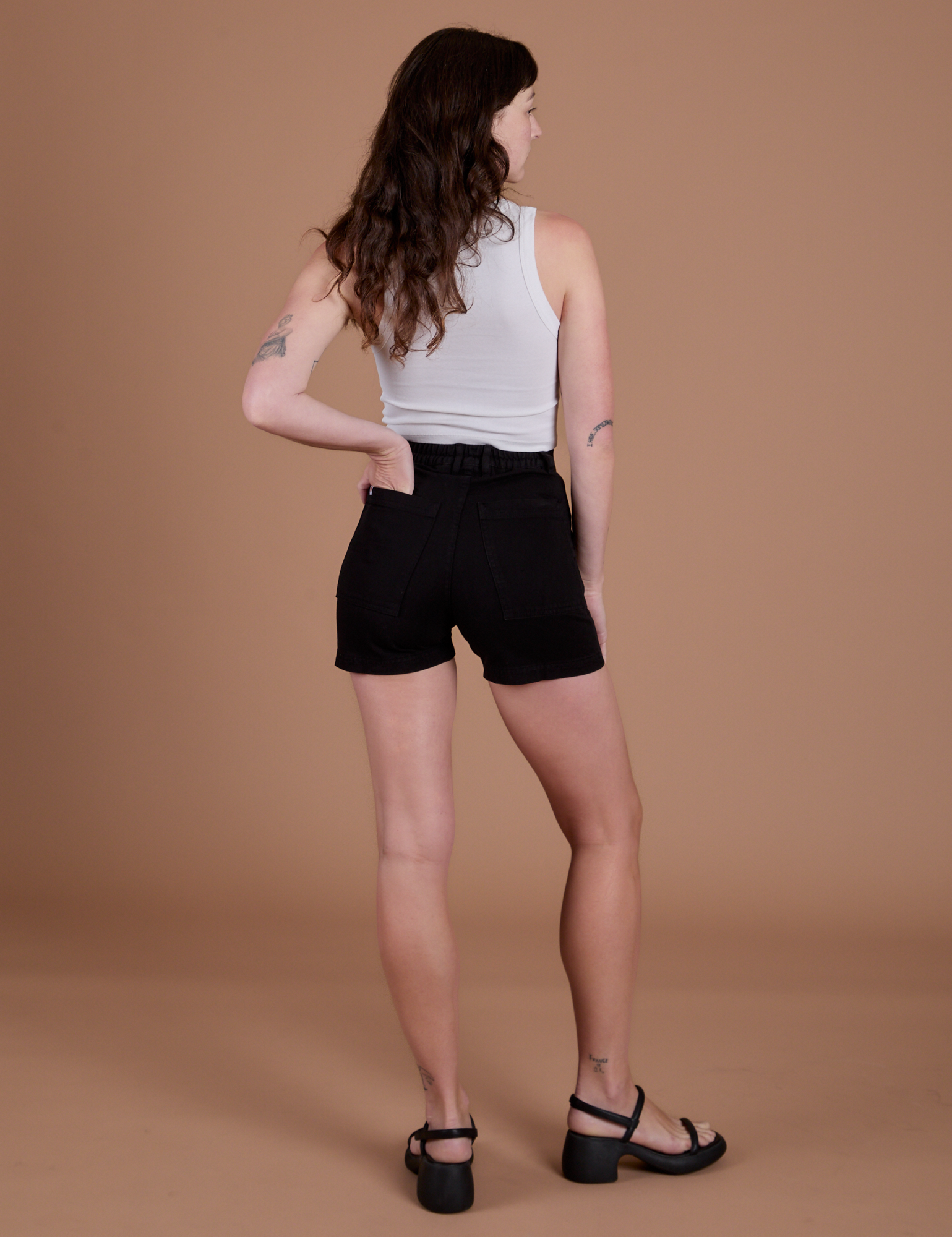 Classic Work Shorts in Basic Black back view on Alex